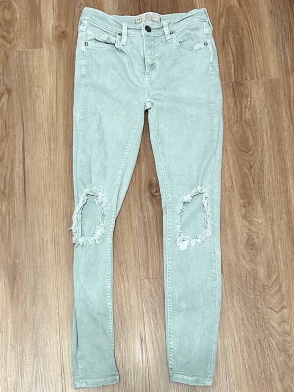 Free People Washed Sage Green High-Rise Skinny Jeans